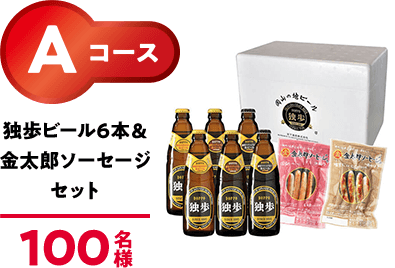 Aコース：独歩ビール6本＆金太郎ソーセージセット　100名様
